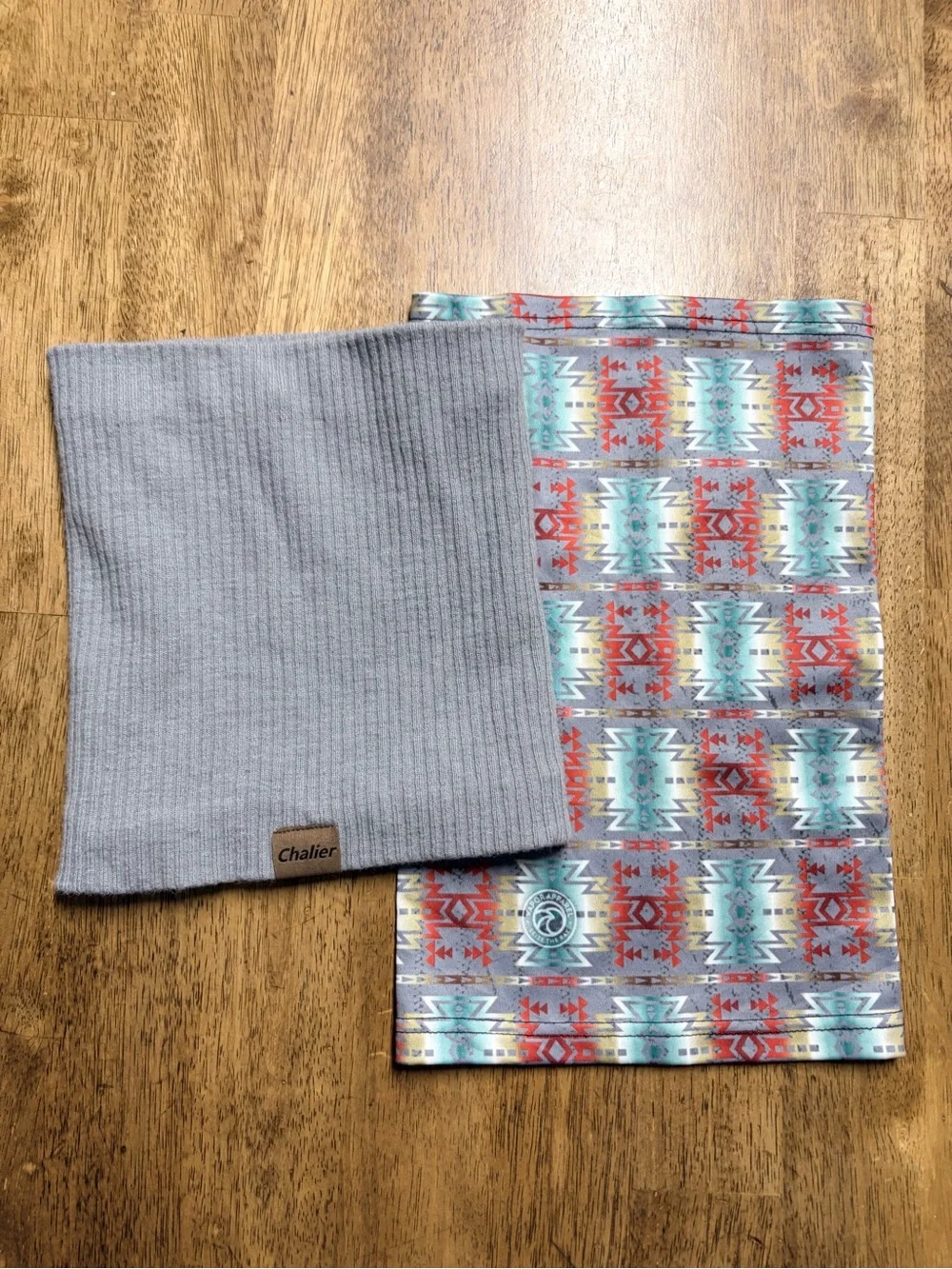 Gray and aztec print Neck Warmer Gaiter set